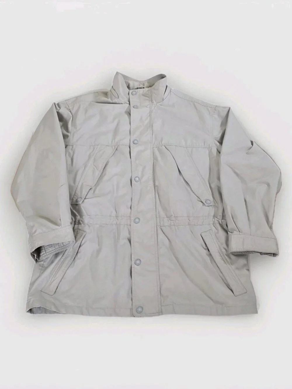 Vtg Eddie Bauer Field Jacket Men L Beige LS Grandpa Outdoor Heritage Lined FLAWS
